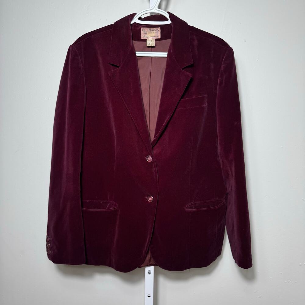 Vintage Butterfly Prestige Burgundy Velvet Blazer Cotton Jacket 70s Style Med
